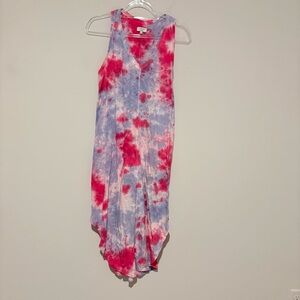 Crown & Ivy Cabana Tie-Dye Curved hem Sleeveless Midi Dress pink purple large